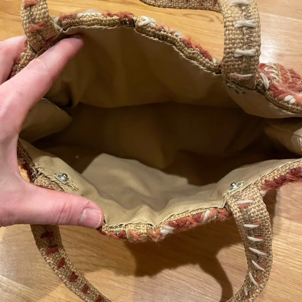 Woven‎ Jute Geometric Diamond Aztec Boho Tote Bag Terracotta Tan Cream Handbag